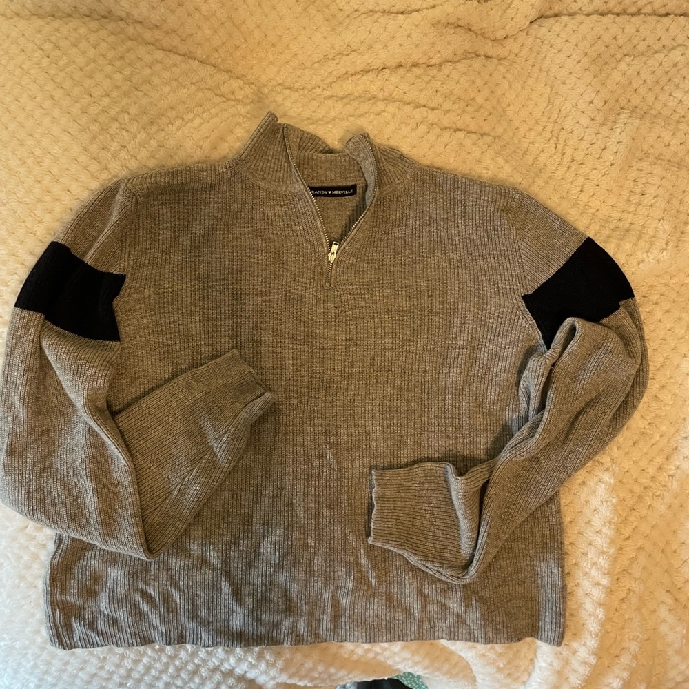 Brandy Melville Quarter Zip Gray Blue Striped Sweater